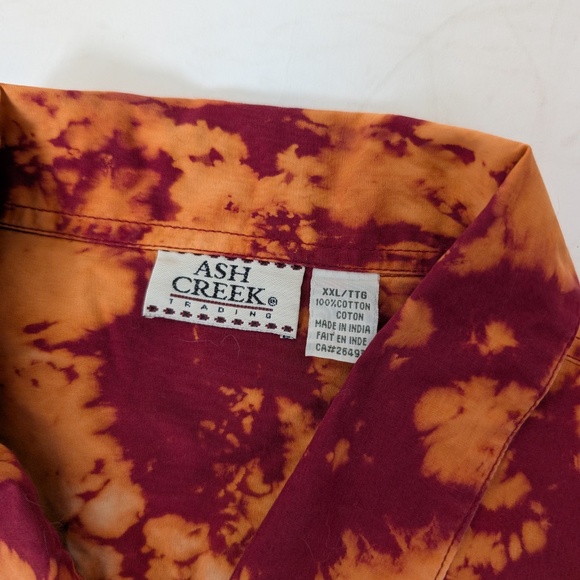 90s Short Sleeve Button Down Burnt Orange Shirt Oversized Reverse Bleached - Picture 6 of 9